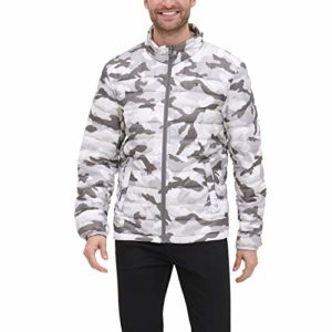 Tommy Hilfiger Men's Packable Down Puffer Jacket, White Camouflage, Large