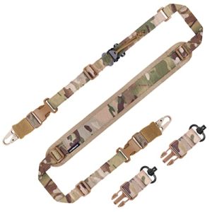 2 Point Tactical Rifle Sling: Adjustable Traditional Sling with Sling Swivels | Quick Release Rifle Strap with Shoulder Pad for Hunting Multicam