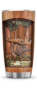 64HYDRO 20oz Printed Moose Hunting Wooden Style, Hunting Moose Lovers, Hunting Moose Inspiration Tumbler Cup with Lid, Double Wall Vacuum Thermos Insulated Travel Coffee Mug - TTZ2501012Z