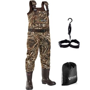 OXYVAN Neoprene Chest Waders with Boots Realtree MAX5 Camo Hunting Waders for Men Cleated Bootfoot Waders for Duck Hunting Fly Fishing Flooding 100% Waterproof Carrying Bag and Boots Hanger Included
