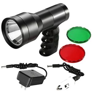 GearOZ Hunting Spotlight Flashlight, Rechargeable Handheld Hunting Scan Light 1000LM LED White Light Red Dot Sight for Aiming Target Red Green Filter for Scanning Coyotes Predators Coons Varmints Hogs