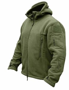 CRYSULLY Men's Tactical Front Zip Fleece Lining Hunting Mountaineering Jacket Windbreaker Coat Army Green