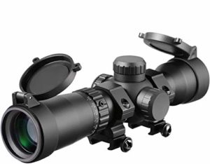 1.5-5x32 Crossbow Scope, 20-100 Yards Ballistic Reticle, 300 FPS - 425 FPS Speed Adjustment Crossbow Scopes, Red Green Retical Illuminated Cross Bow Optics, Rings Included