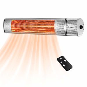 KEY TEK Wall-Mounted Patio Heater Electric Infrared Heater Indoor/Outdoor Heater Electric for Garage Backyard Wall Patio Heater Waterproof with Remote Control Golden Tube for Fast Heating, Silver