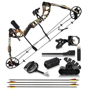 2021 Compound Bow and Arrow for Adults and Teens – Hunting Bow with Gordon Limbs Made in USA - Fully Adjustable for Women and Youth 30-70 LBS, 23.5-30.5” - 320 FPS Speed – 5-Pin Sight, Quiver - Right