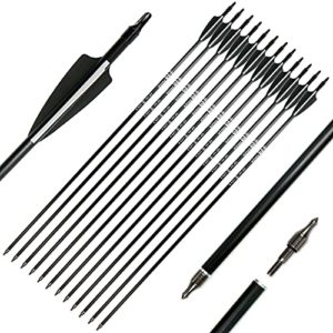 TIGER ARCHERY 30inch Fiberglass Arrow with Replaceable Arrowhead Spine 500 for Recurve and Compound Bow Hunting and Practice Hunting (Black White, 30)