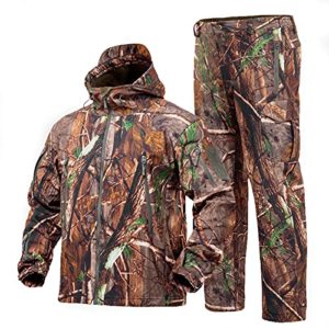 YEVHEV Hunting Gear Suit for Men Camouflage Hunting Hoodie Jacket and Pants Windproof Coat Camo