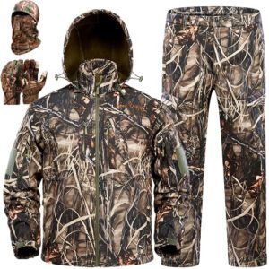 New View Quiet Hunting Clothes for Men, Camo Hunting Jacket and Pants, Water Resistant and Insulated