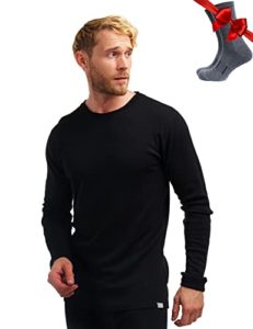 Merino.tech Merino Wool Base Layer - Mens 100% Merino Wool Long Sleeve Thermal Shirts Midweight + Wool Hiking Socks (Large, Black 250)