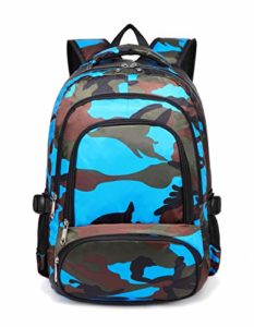 BLUEFAIRY Boys Camouflage School Bags for Kids Backpacks for Elementary Lightweight Waterproof (Camo Blue)