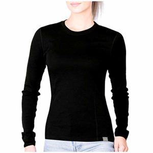 MERIWOOL Womens Base Layer 100% Merino Wool Midweight Long Sleeve Thermal Shirt Black