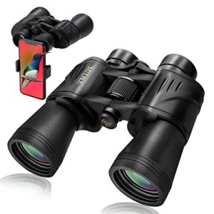 Binoculars for Adults 10 x 50 Waterproof Binoculars with Phone Adapter Fully Multi Coated Low Light Vision BAK4 Prism Twist-up Eyecup for Birds Watching Hunting Concerts Traveling Outdoor Sports
