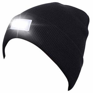 SnowCinda Unisex 5 LED Knitted Flashlight Beanie Hat/Cap for Hunting, Camping, Grilling, Auto Repair, Jogging, Walking, or Handyman Working - One Size Fits Most (Black)