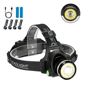 Headlamp, 2 in 1 Newest T6 Spot Zoomable+COB Board Flood Hardhat Light, 6000 Lumen Waterproof USB Rechargeable Hard Hat Head Lamp, Up-Close Work HeadLight with 4 Clips for Outdoor Camping Hunting