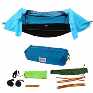 Legacy Premium Food Storage Camping Hammock Tent - Blue - Parachute Nylon - Portable, 1 Person Compact Backpacking - Outdoor & Emergency Gear - Tree Straps, Tie Ropes, Mosquito Net, Rain Fly