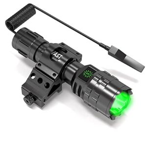 POVAST Picatinny Rail Tactical Flashlight Green Light with Offset Mount and Pressure Switch, Battery Included, Hog Coyote Hunting