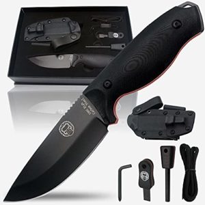 Bushcraft Survival Knife | Full Tang Fixed Blade Outdoor Camping Hunting Knife In Sheath Gift For Him | 1095 High Carbon Steel Knife Fire Starter Scraper & Paracord | Bushcraft Survival Knife Gift