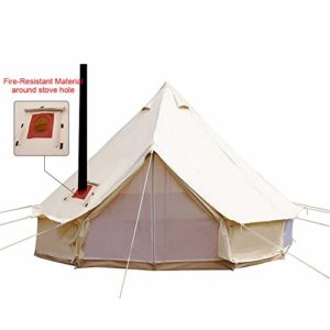 Playdo 4-Season Waterproof Cotton Canvas Bell Tent Wall Yurt Tent with Stove Hole for Outdoor Camping Hunting Hiking Festival Party (Beige, 4M/13ft)
