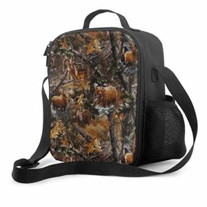 Camo Hunting Deer Bear Duck Men & Women Insulated Lunch Bag,Reusable Tote Lunch Box with Water Bottle Holder and Adjustable Shoulder Strap for Office Picnic