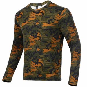 100% Merino Wool T-Shirt for Men's Long Sleeve Base Layers Odor Resistance for Outdoor Hiking, Running and Hunting,Camo, Large
