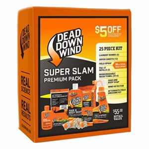 Dead Down Wind Hunting Scent Eliminators | 25 Piece Kit | Complete Odor Eliminator System for Hunting Accessories | Field Spray, Wind Detector, Laundry Detergent | Super Slam Premium Value Pack