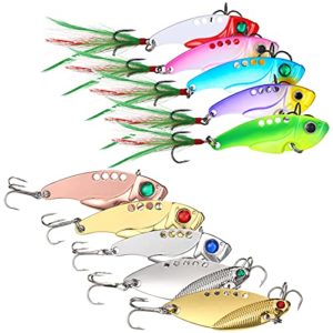 10 Pieces Metal Hard Spinner Blade Bait Fishing Lure Crankbait Bass Fishing Spinner Blade Spinner Spoon Blade Swimbait Freshwater Saltwater Fishing Tackle Lures Treble Hook for Bass Walleye Trout