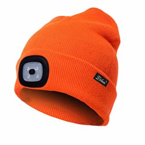 Etsfmoa Unisex Beanie Hat with The Light Gifts for Men Dad Father USB Rechargeable Caps Bright Orange