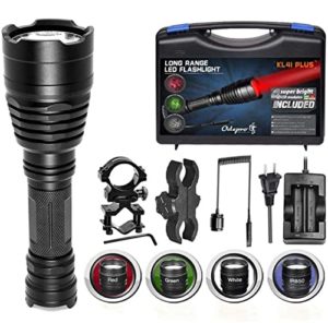 Odepro KL41Plus Hunting Flashlight Kit with Red Green IR850 White Interchangeable LED Modules, Long Range Scope Mount Predator Light with Remote Pressure Switch for Coyote Hog Varmint Night Hunt