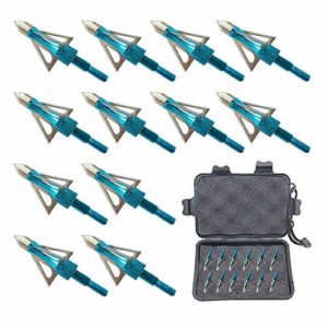 Jocoo 12PK 3 Blades Hunting Broadheads 100 Grain Screw-in Arrow Heads Arrow Tips Compatible with Crossbow and Compound Bow + 1 PK Broadhead Storage Case (Blue 12-ZZ)