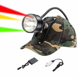 GearOZ Coon Hunting Lights Headlamp for Coyotes Hog Predators, Rechargeable & Waterproof, 6 Lighting Modes, 4 Powerful LEDs (White Red Green Amber) with Camo Hunting Hat Perfectly for Night Working