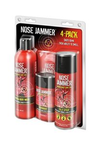 Nose Jammer Natural Hunting Scent Eliminator Deer Scent Blocker Best Value Combination 4-Pack Kit (Field Spray, Deodorant, Wipes, Shampoo/Body Wash),Red,3281