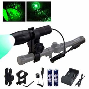 VASTFIRE 350 Yard Green Hunting Light Zoomable Flashlight Hog Predator Lights with Pressure Switch Picatinny Rail Mount 1 Inch to 30mm Scope Mount Gift Carrying Case