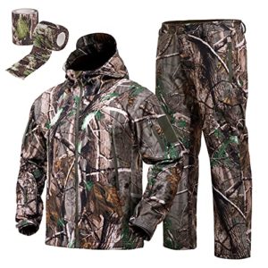 YEVHEV Hunting Gear Suit for Men Camouflage Hunting Hoodie Jacket and Pants Windproof Coat Camo