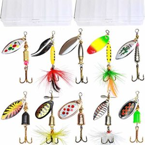 10pcs Fishing Lure Spinnerbait, Bass Trout Salmon Hard Metal Spinner Baits Kit with 2 Tackle Boxes by Tbuymax