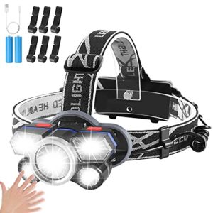 Rechargeable Headlamp,8 Modes Waterproof Head Lamp Flashlights with Additional Red and Blue Lights, Inductive Headlight Support 12Hours Per Charge, Hard Hat Light for Camping Hunting Fishing Working