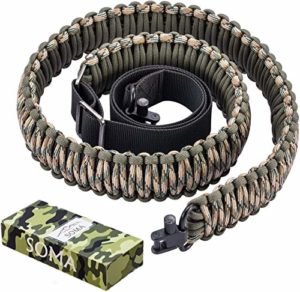 SOMA Rifle Sling 550 Paracord 2 Point Gun Slings Adjustable Shotgun Strap w/Swivels for Outdoor Hunting (Green&Camo)