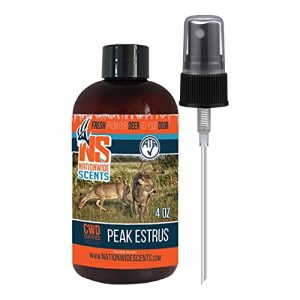 Nationwide Scents Peak Estrus Rut Scent for Deer Hunting - Deer Urine Buck Attractant for Whitetail Deer - Doe Estrous Rut Scent Buck Lure for Mock Scrapes, Scents Drags and Drippers - 4 oz