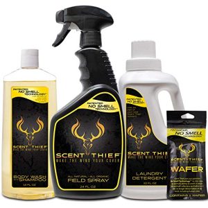 Scent Thief Trophy Pack 24oz Field Spray, Laundry Detergent, Hair & Body Wash, and Scent Eliminating Wafer. Hunting Scent Elimination, Odor Eliminator for Hunting