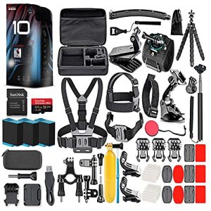 GoPro HERO10 (Hero 10) Black - Waterproof Action Camera with Front LCD and Touch Rear Screens, GP2 Engine, 5K HD, 23MP Photos, Live Streaming, 64GB Card, 50 Piece Accessory Kit and 2 Extra Batteries