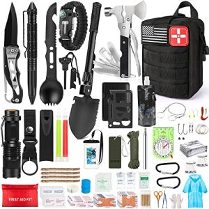 235Pcs Emergency Survival Kit and First Aid Kit Professional Survival Gear Tool with IFAK Molle System Compatible Bag, Gift for Men Camping Outdoor Adventure Boat Hunting Hiking Home Car & Earthquake