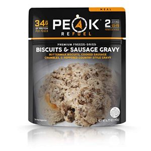 Peak Refuel Biscuits & Sausage Gravy | Freeze Dried Backpacking and Camping Food | Amazing Taste & Quality | High Protein | Real Meat | Quick Prep (2 Serving Pouch)