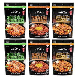 OMEALS Self-Heating Portable Meals | 6 Food Packs Includes: 2 Cheese Tortellini, 2 Turkey Chili, 2 Southwest Chicken | Lightweight, Compact and Easy to Store | Great for Camping or Hiking USA 6 Packs